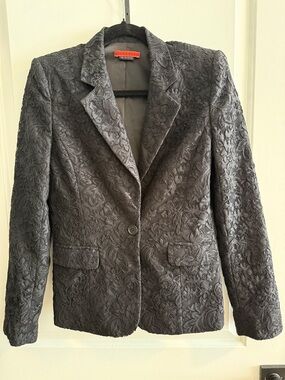 Alice and Olivia Charcoal Embossed Floral Blazer
